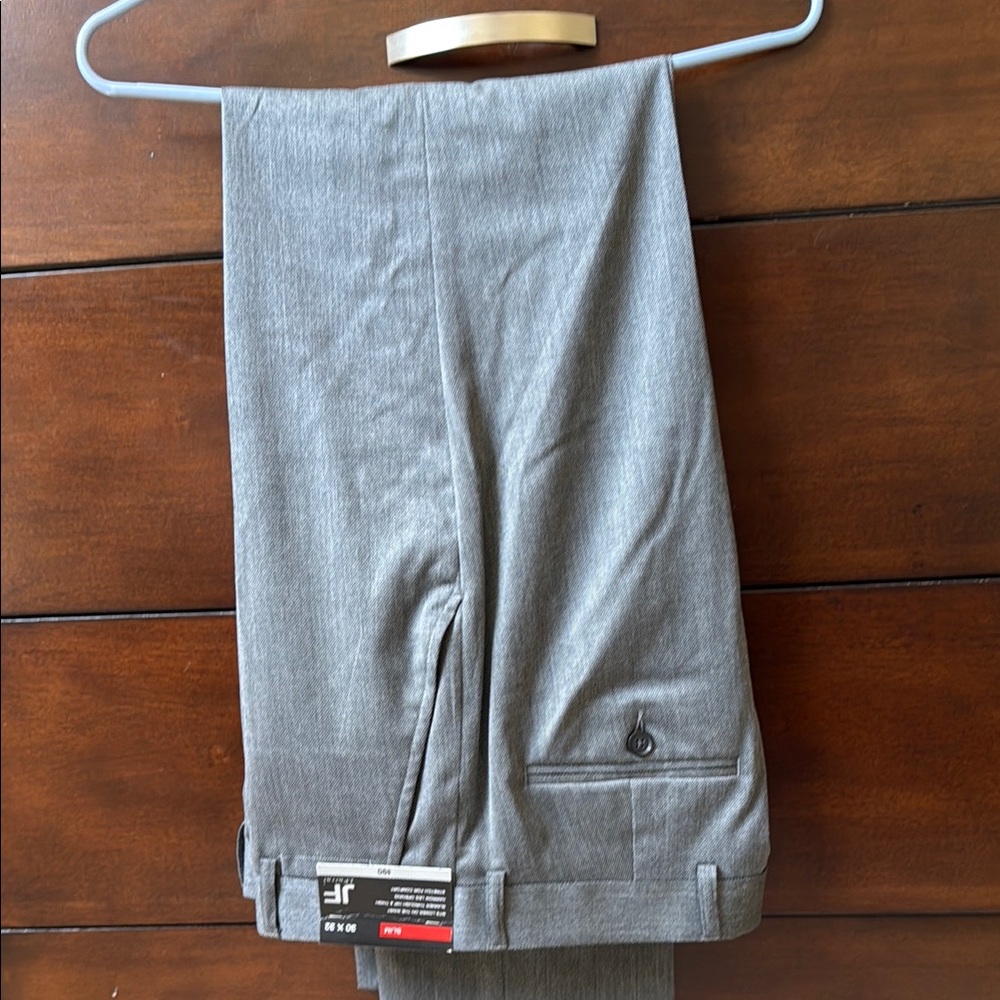 Gray Dress Pants with Flat Front Design